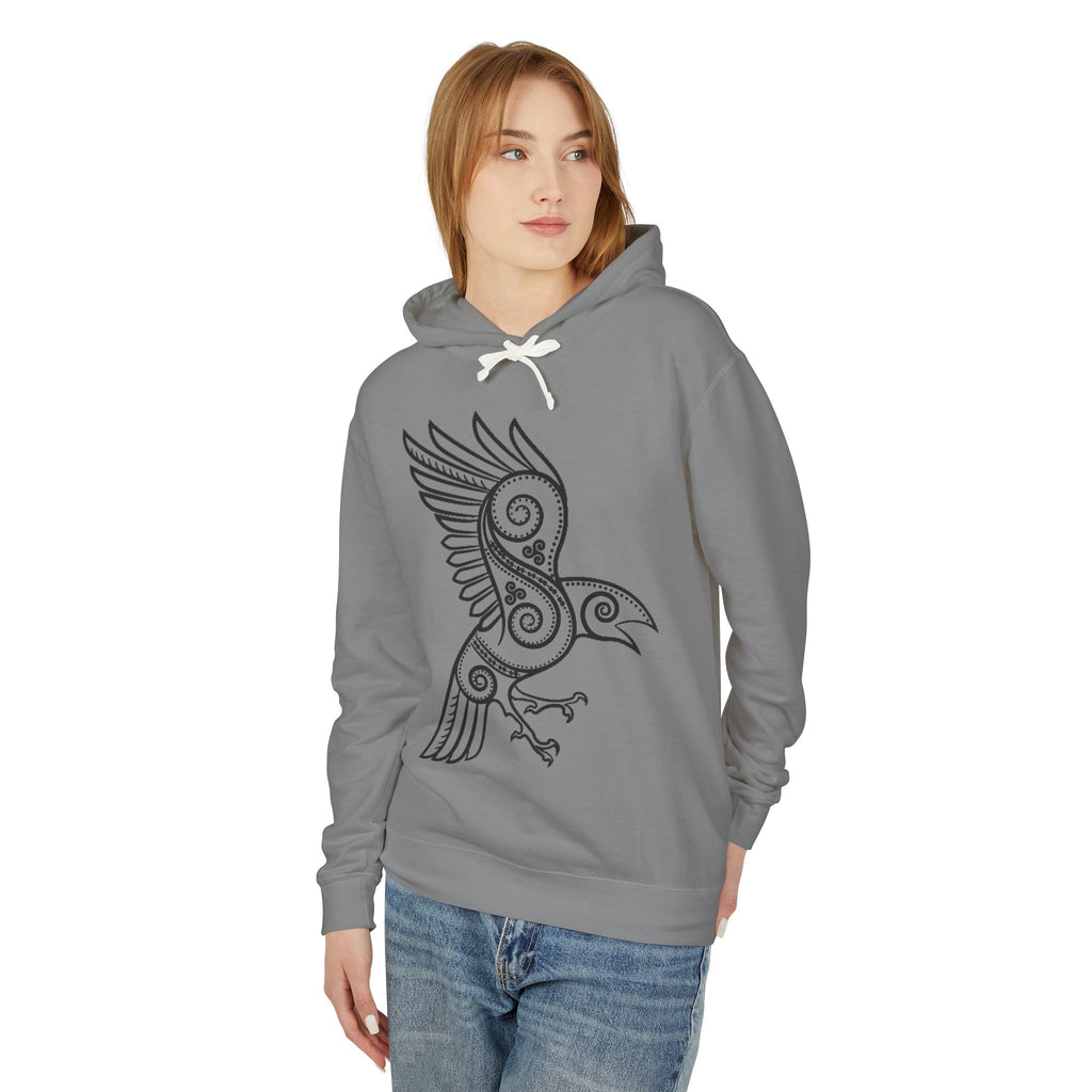 The Raven – Odin’s Messengers-Tribal Raven Hoodie — Intricate Celtic Bird Graphic Lightweight Sweatshirt