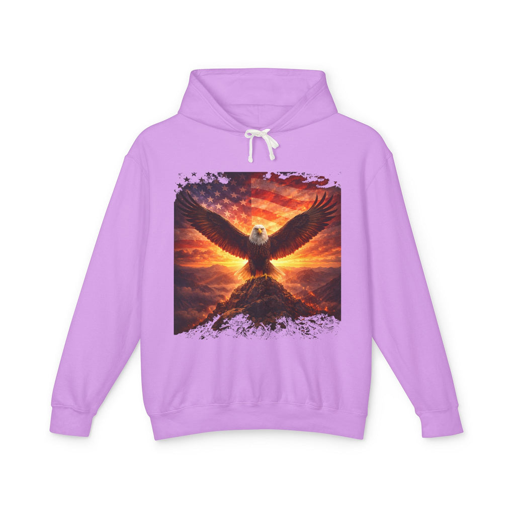 Eagle Rising Hoodie — Patriotic Bald Eagle Sunset Graphic Sweatshirt