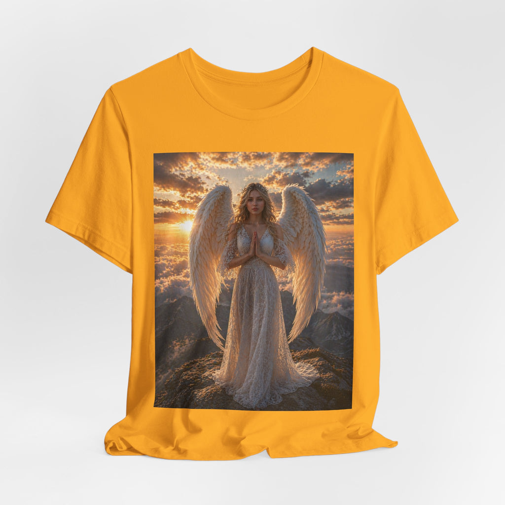 Angel Wings T-Shirt — Serene Praying Angel Graphic Tee for Spiritual & Religious Gifts