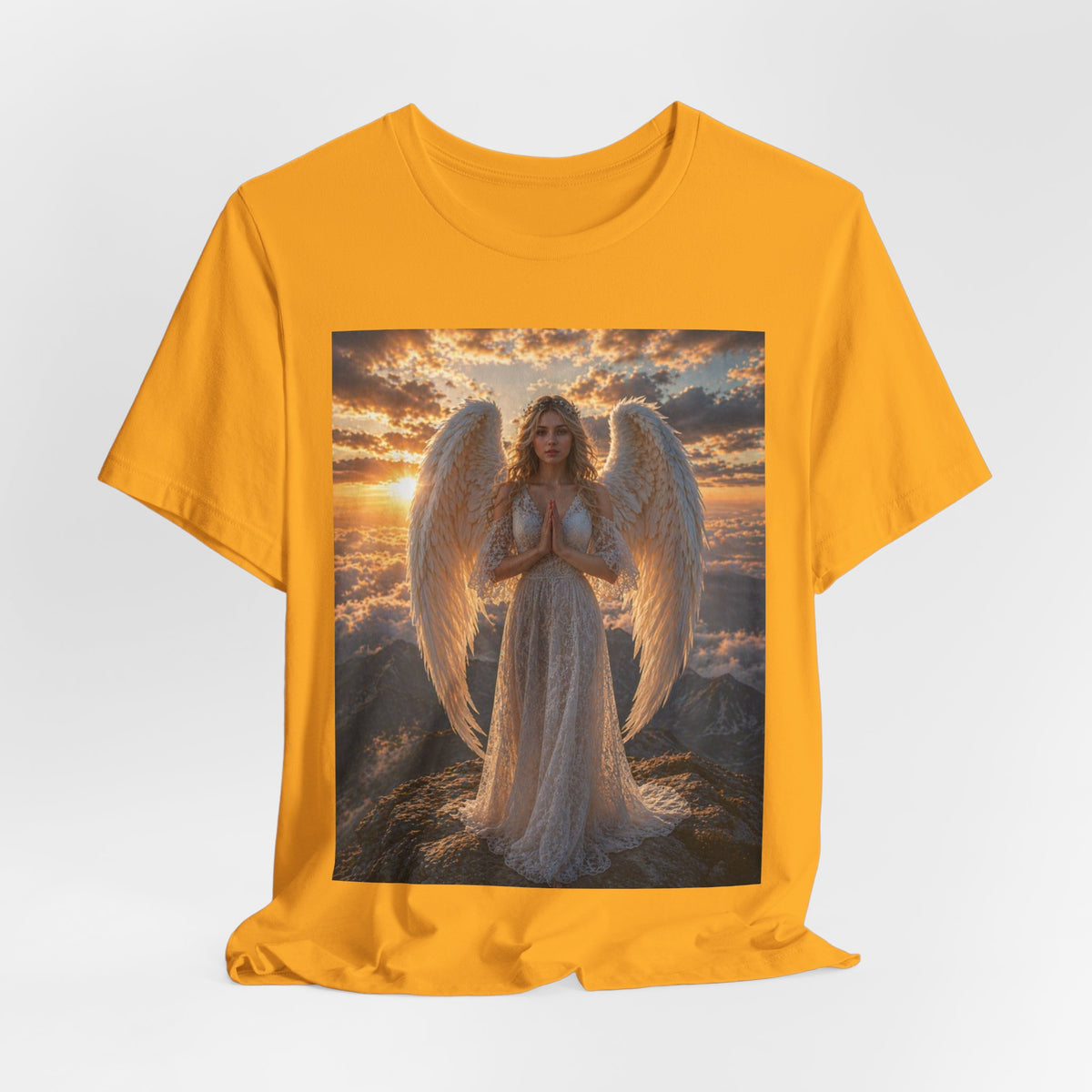 Angel Wings T-Shirt — Serene Praying Angel Graphic Tee for Spiritual & Religious Gifts