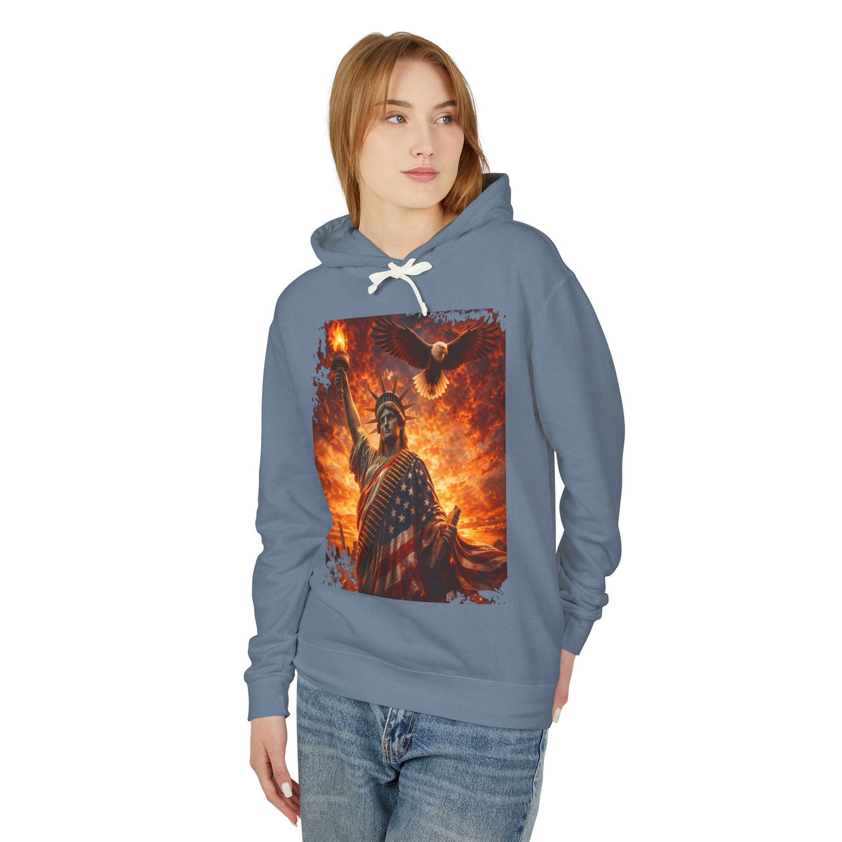 Statue of Liberty American Flag Hoodie — Patriotic Liberty Eagle Sweatshirt