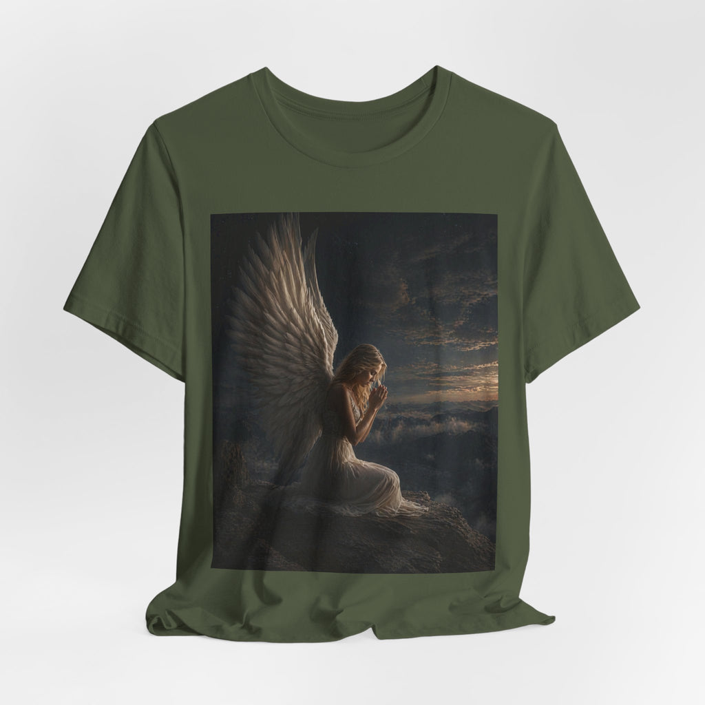 Angel Prayer Graphic Tee — Serene Winged Angel Shirt for Spiritual & Memorial Comfort