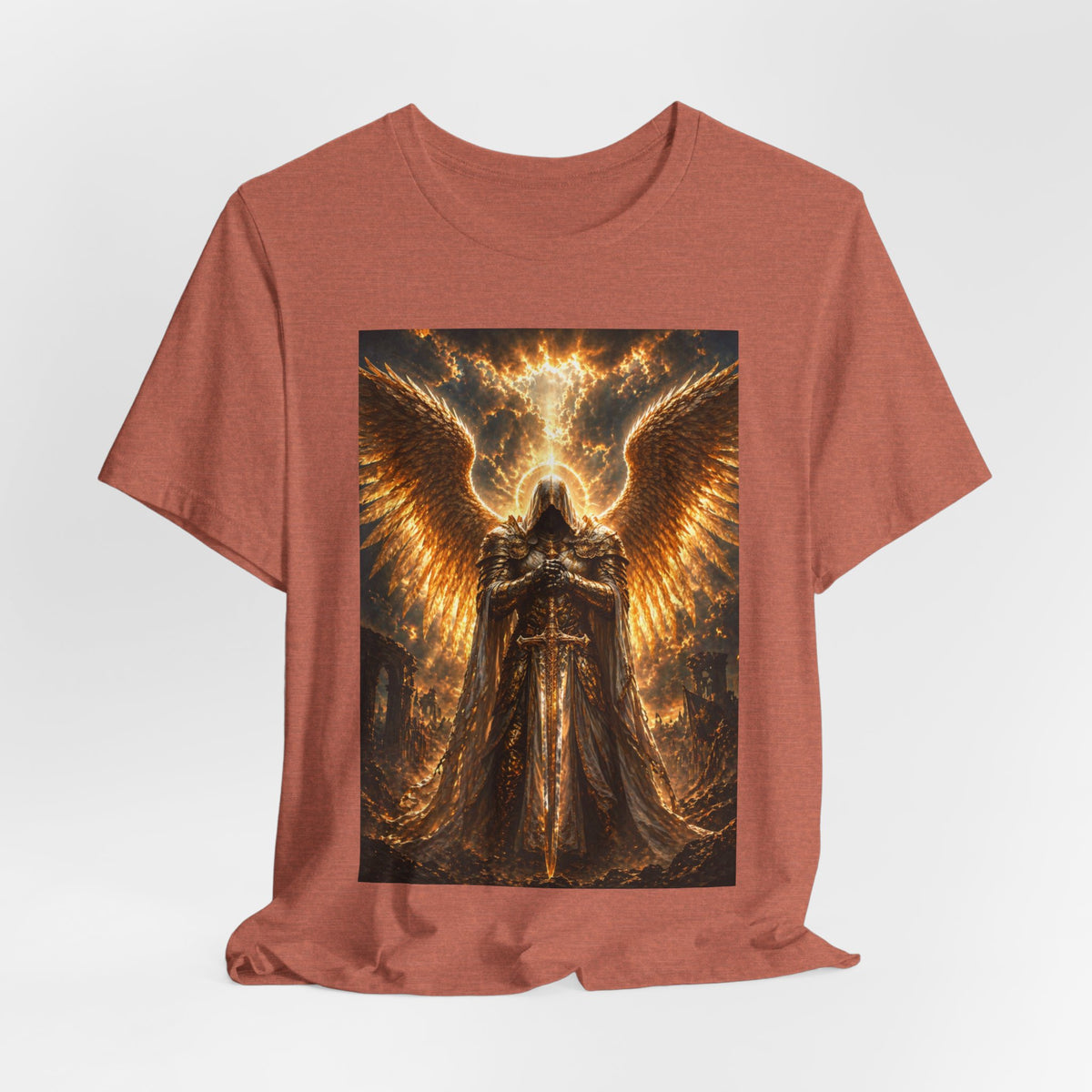 Gods Angel Warrior Graphic Tee — Golden Guardian Winged Angel T-Shirt