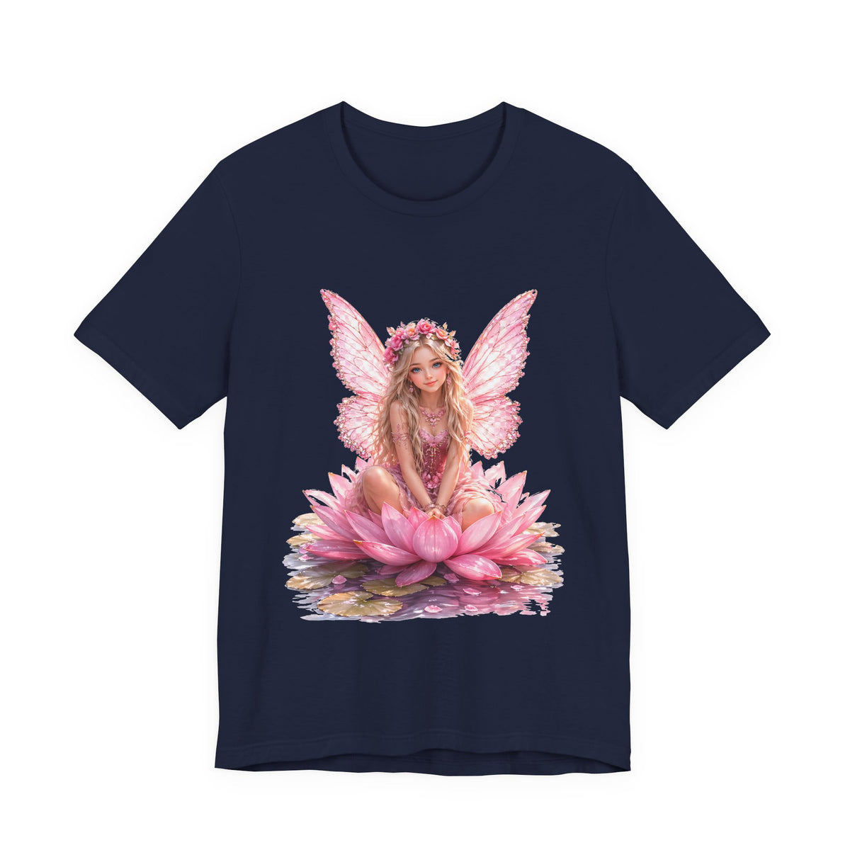 Pink Lotus Fairy T-Shirt — Floral Fairy Sitting on Lotus Graphic Tee