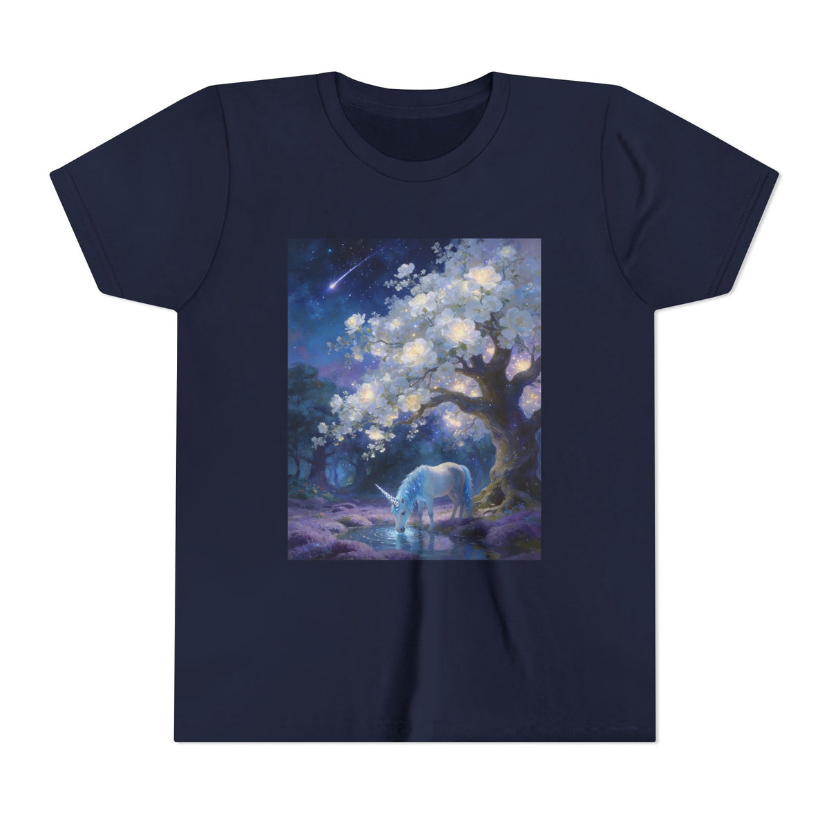 Youth Tee — Magical Night Unicorn Under Starry Tree