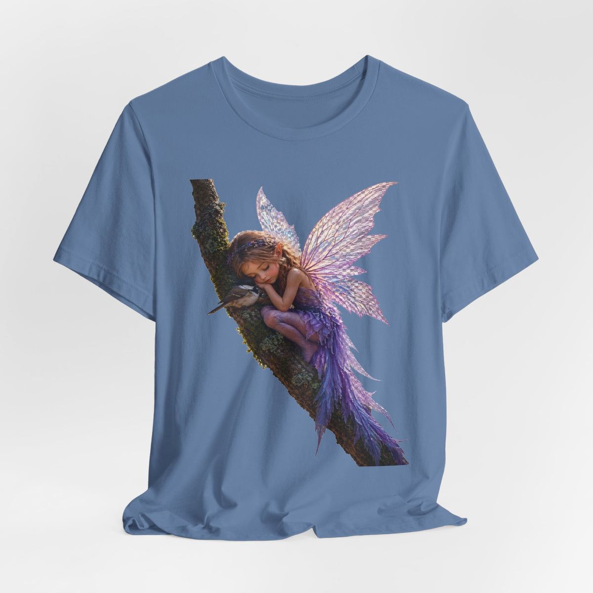 Fairy Sleeping on Branch T-Shirt — Magical Purple Fairy Tee for Women & Girls