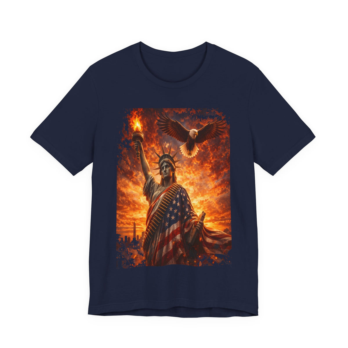 Liberty & Pride T-Shirt — Statue of Liberty with American Flag and Dove