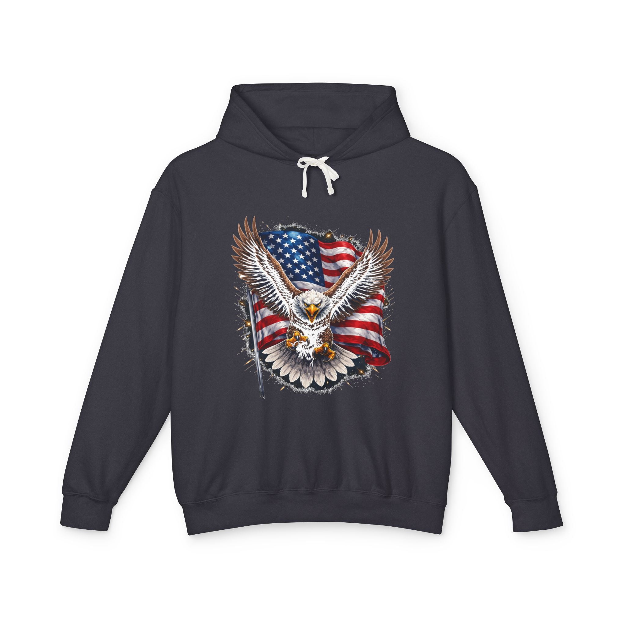 American Eagle Hoodie — Patriotic Bald Eagle with USA Flag Graphic