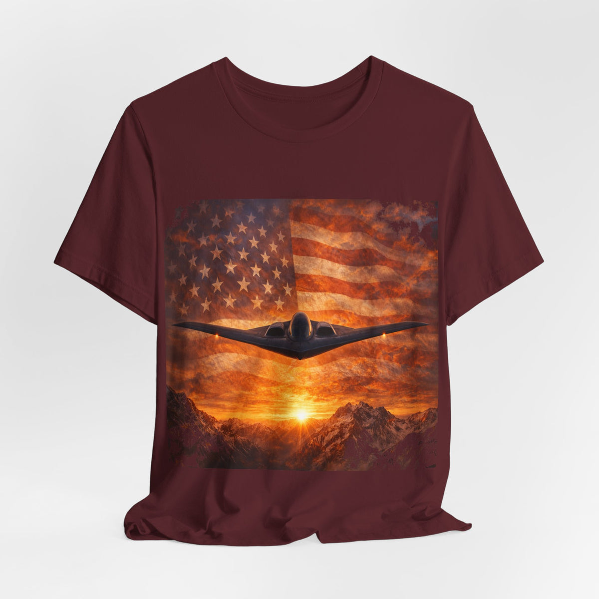 American Flag Bomber Plane T-Shirt — Patriotic Military Aviation Tee