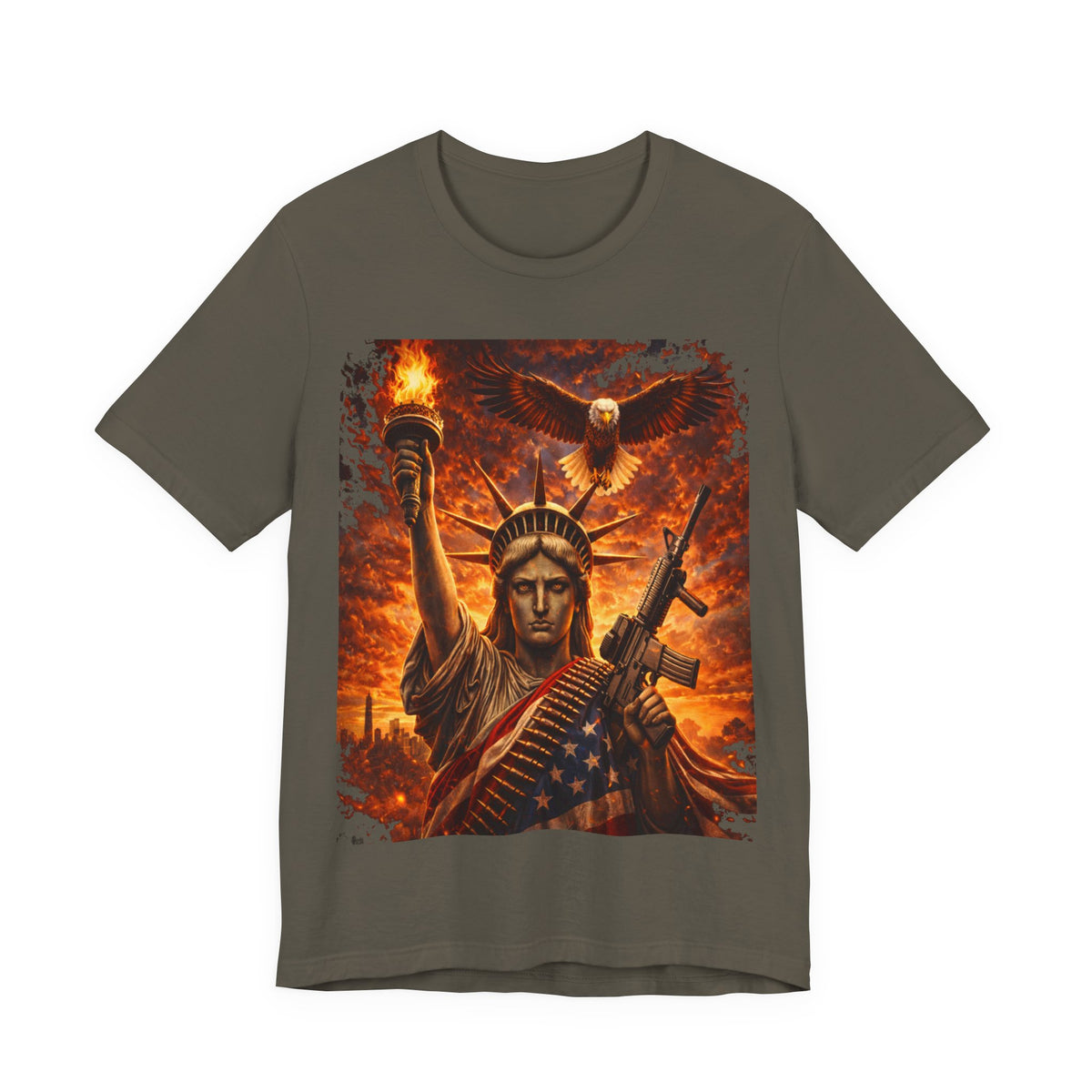 USA Liberty T-Shirt — Statue of Liberty with Eagle & Flag Graphic