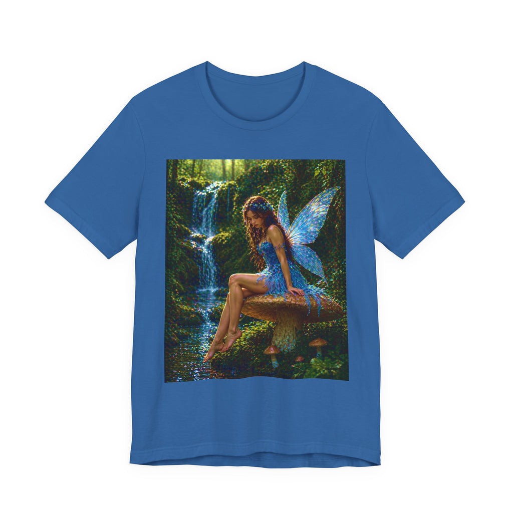 Fairy Forest T-Shirt — Enchanted Blue Fairy Sitting by Waterfall