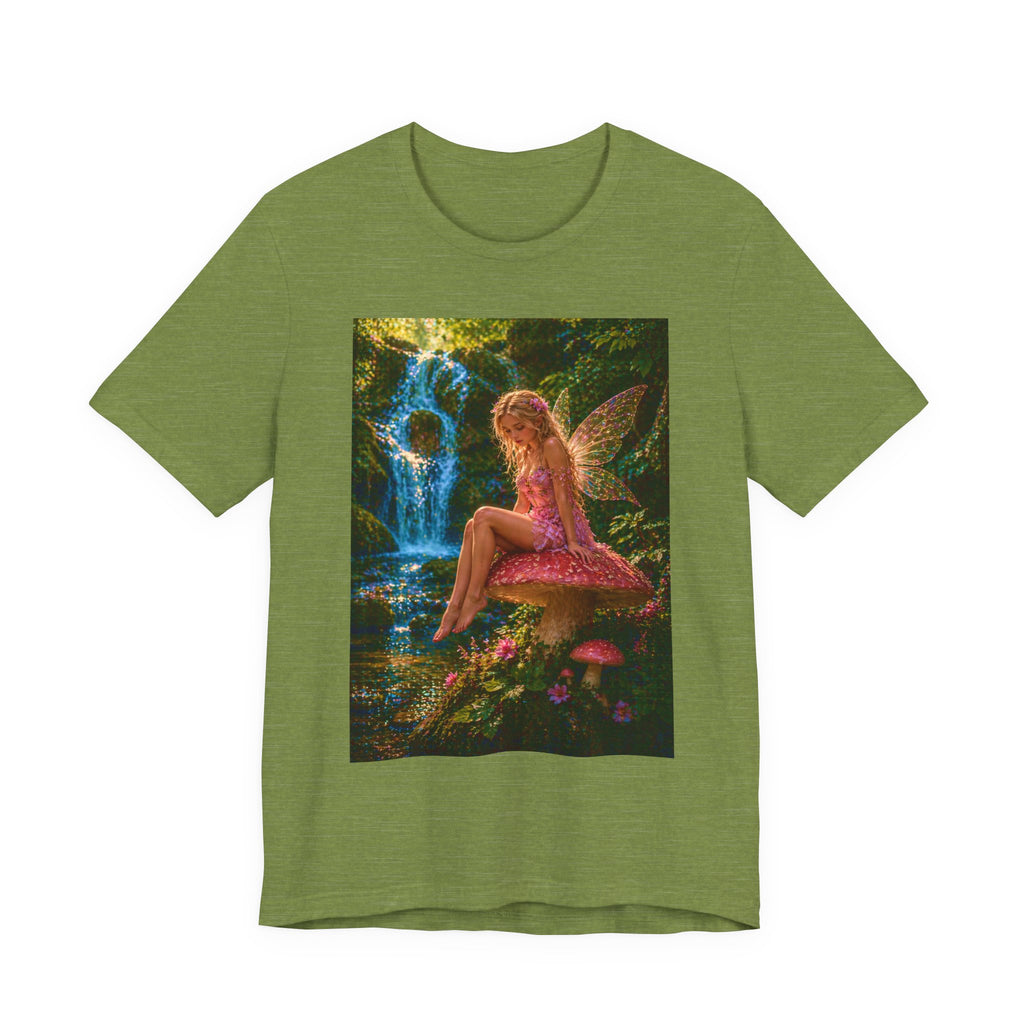 Fairy Garden T-Shirt – Enchanted Pink Fairy by Waterfall