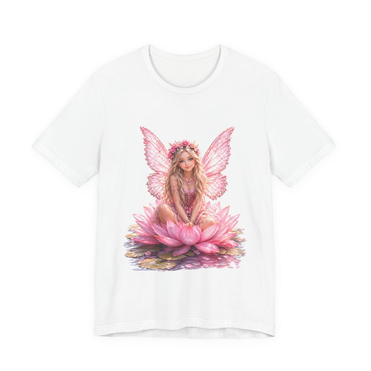 Pink Lotus Fairy T-Shirt — Floral Fairy Sitting on Lotus Graphic Tee