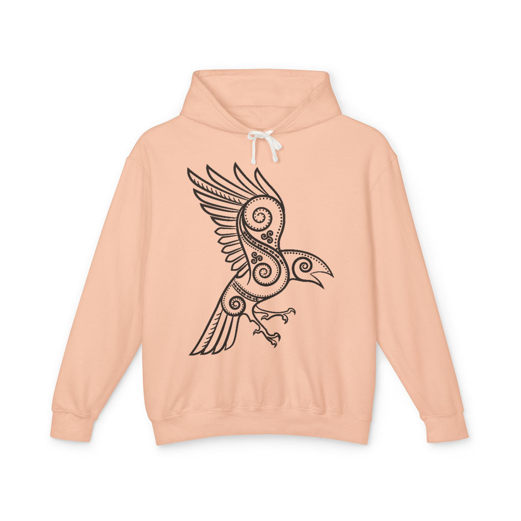 The Raven – Odin’s Messengers-Tribal Raven Hoodie — Intricate Celtic Bird Graphic Lightweight Sweatshirt