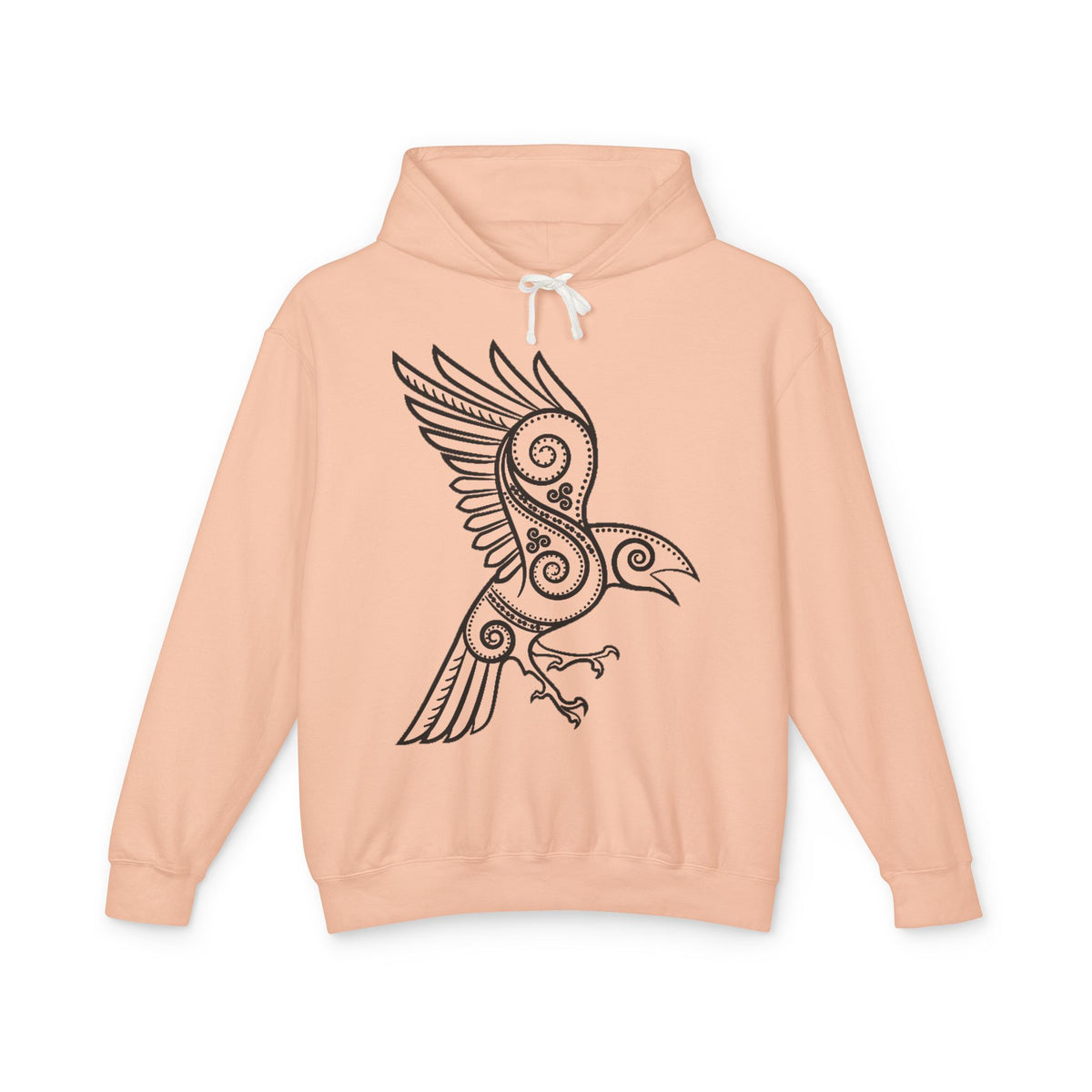 The Raven – Odin’s Messengers-Tribal Raven Hoodie — Intricate Celtic Bird Graphic Lightweight Sweatshirt