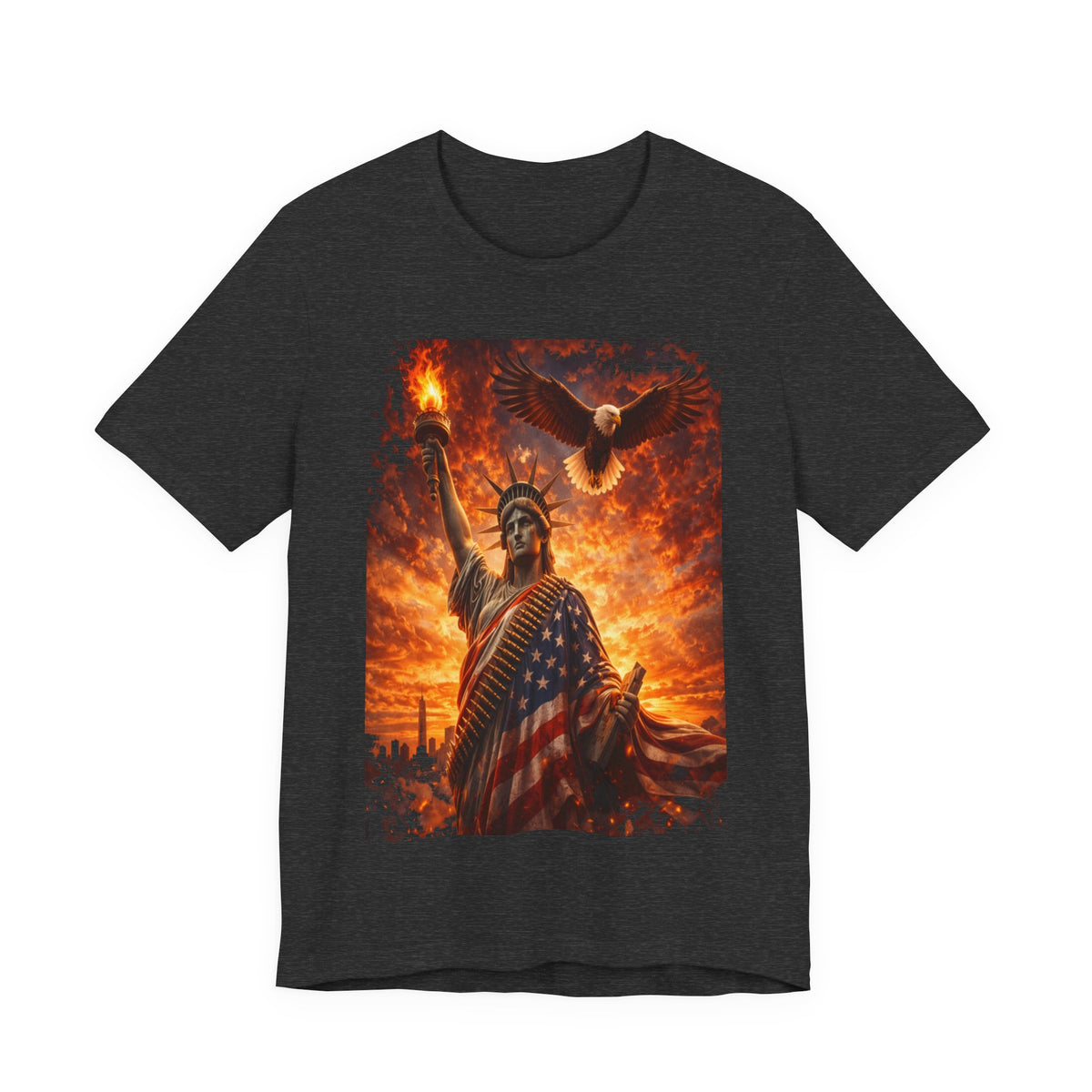 Liberty & Pride T-Shirt — Statue of Liberty with American Flag and Dove
