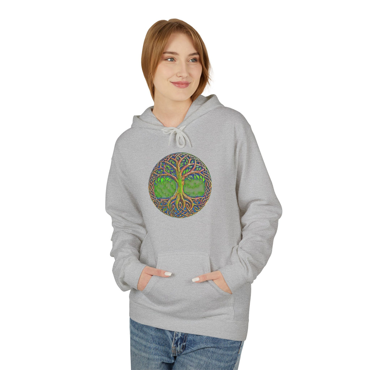 Yggdrasil Tree of Life Cotton Hoodie — Nature-Inspired Green Woodland Graphic