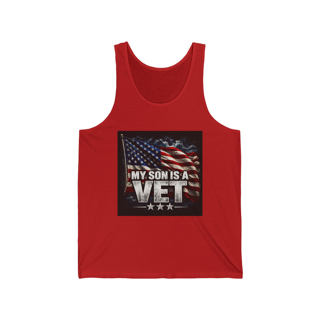My Son Is A Vet Tank Top – Patriotic American Flag Veteran Pride