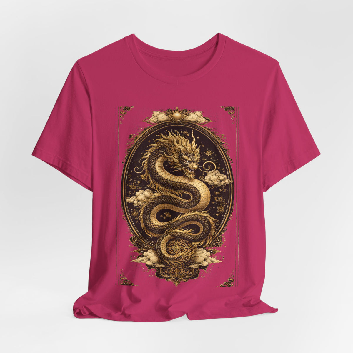 Dragon Oval Graphic Tee — Vintage Gold Snake Illustration T-Shirt