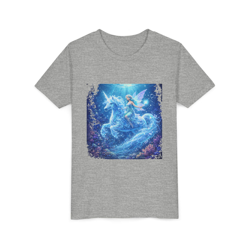 Magical Blue Unicorn & Fairy Youth T-Shirt – Enchanted Fantasy Tee for Kids