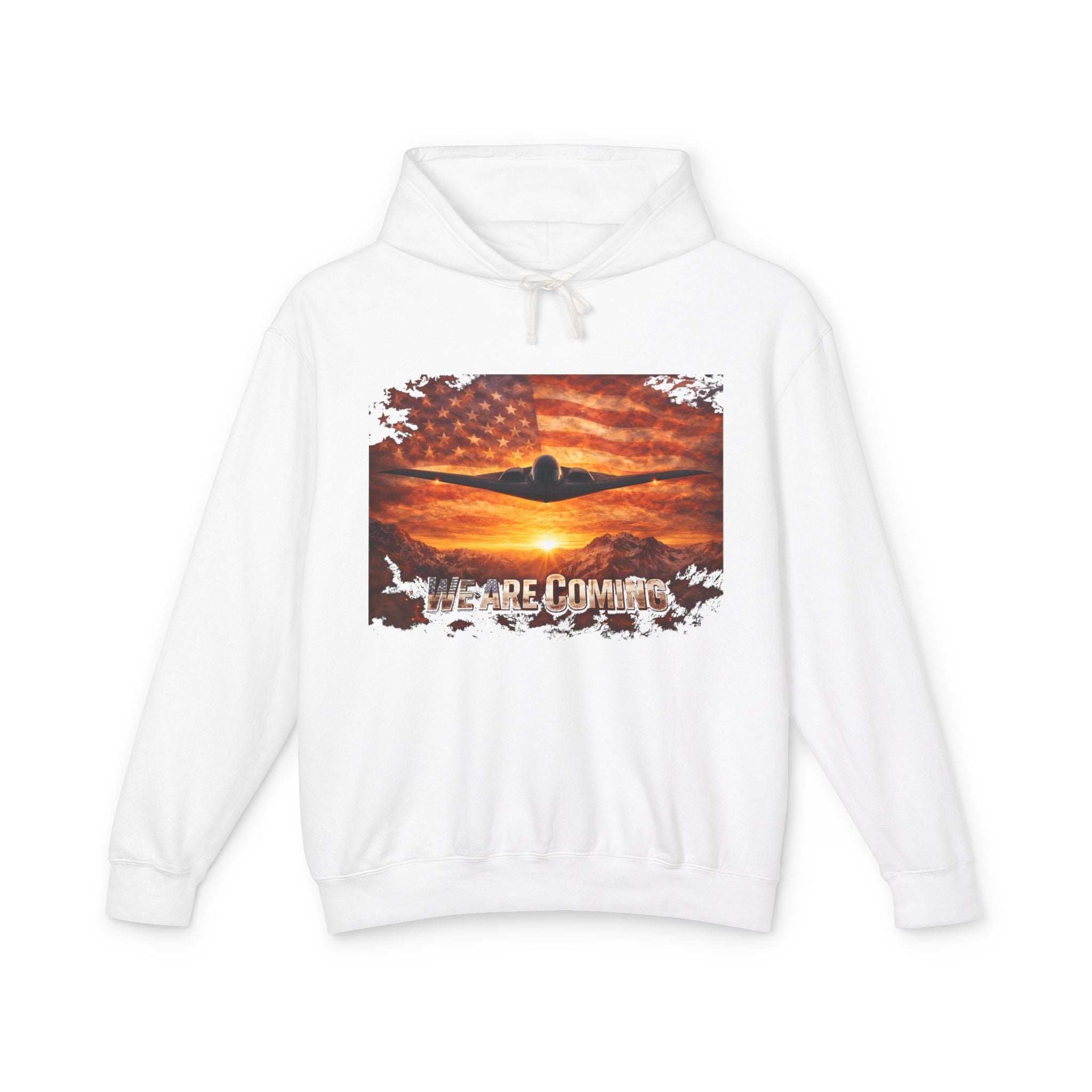 USA B2 Spirt--Airplane Sunset Hoodie — "Wherever I Roam" Vintage Flag Pilot Sweatshirt