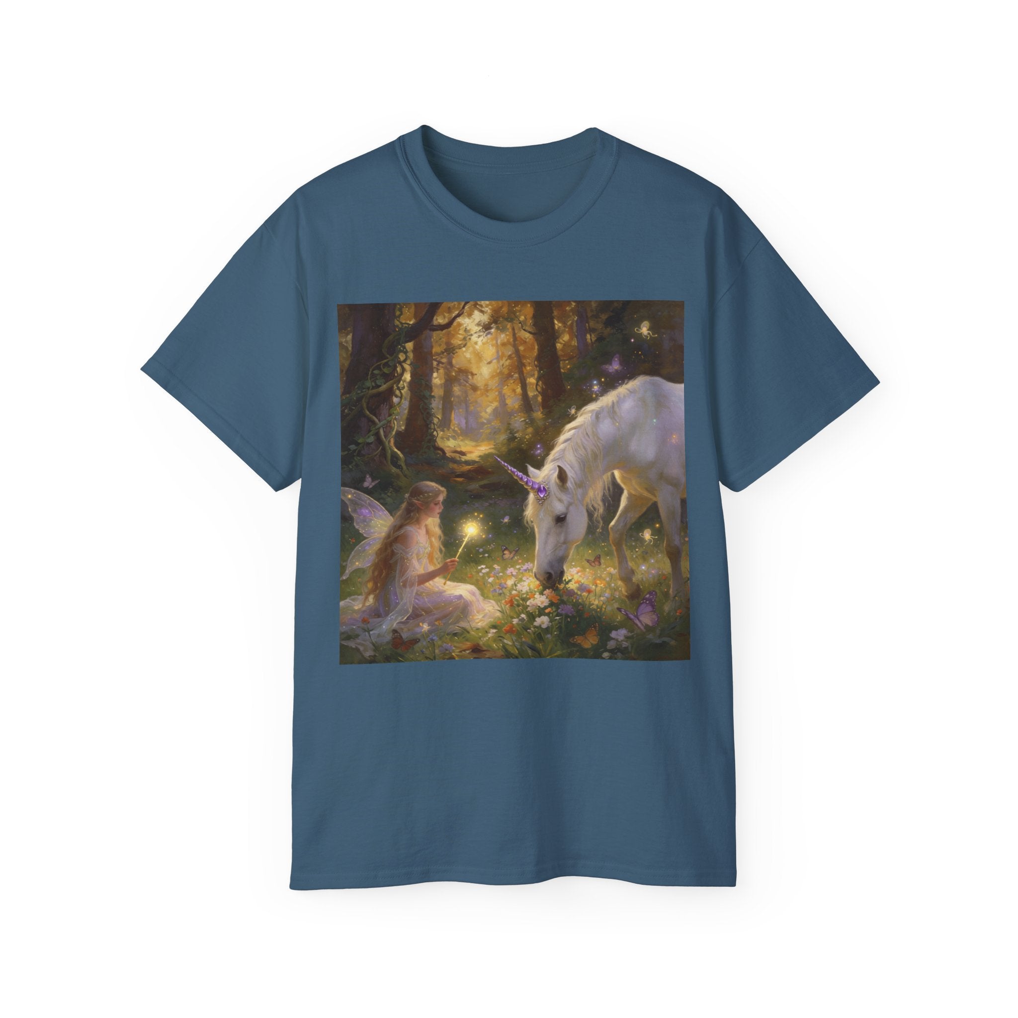 Unicorn & Fairy Forest Cotton T‑Shirt — Enchanted Woodland Magic Tee