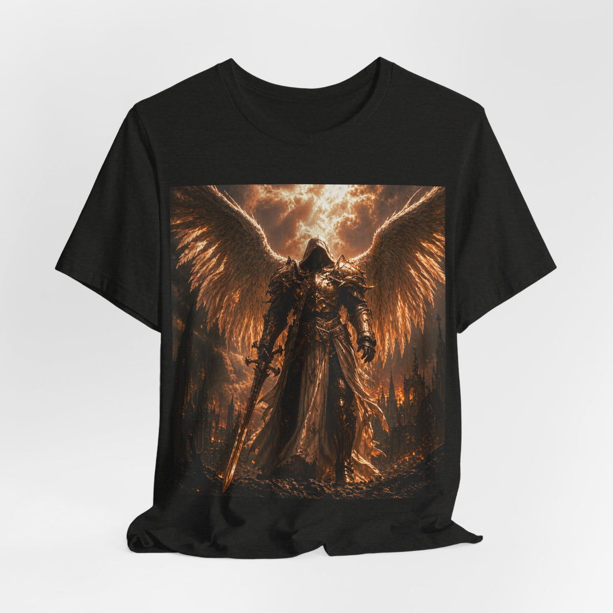 Angel of Fury Graphic Tee — Dark Fantasy Winged Warrior T‑Shirt