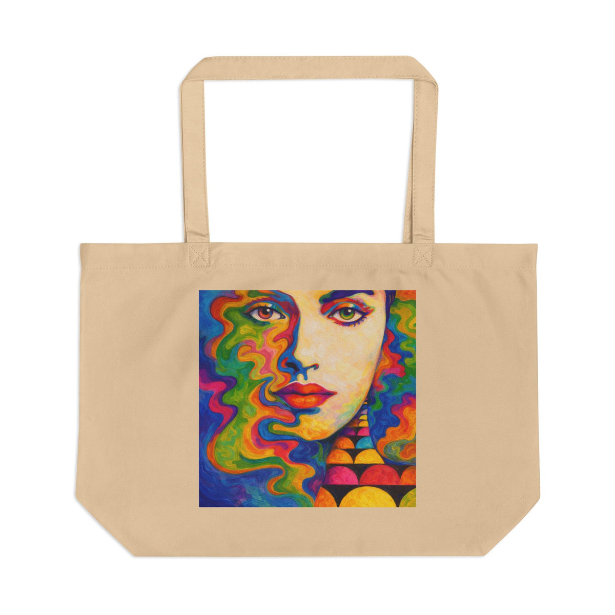 Psychedelic Portrait Eco Tote Bag – Colorful Abstract Face Canvas Shopper