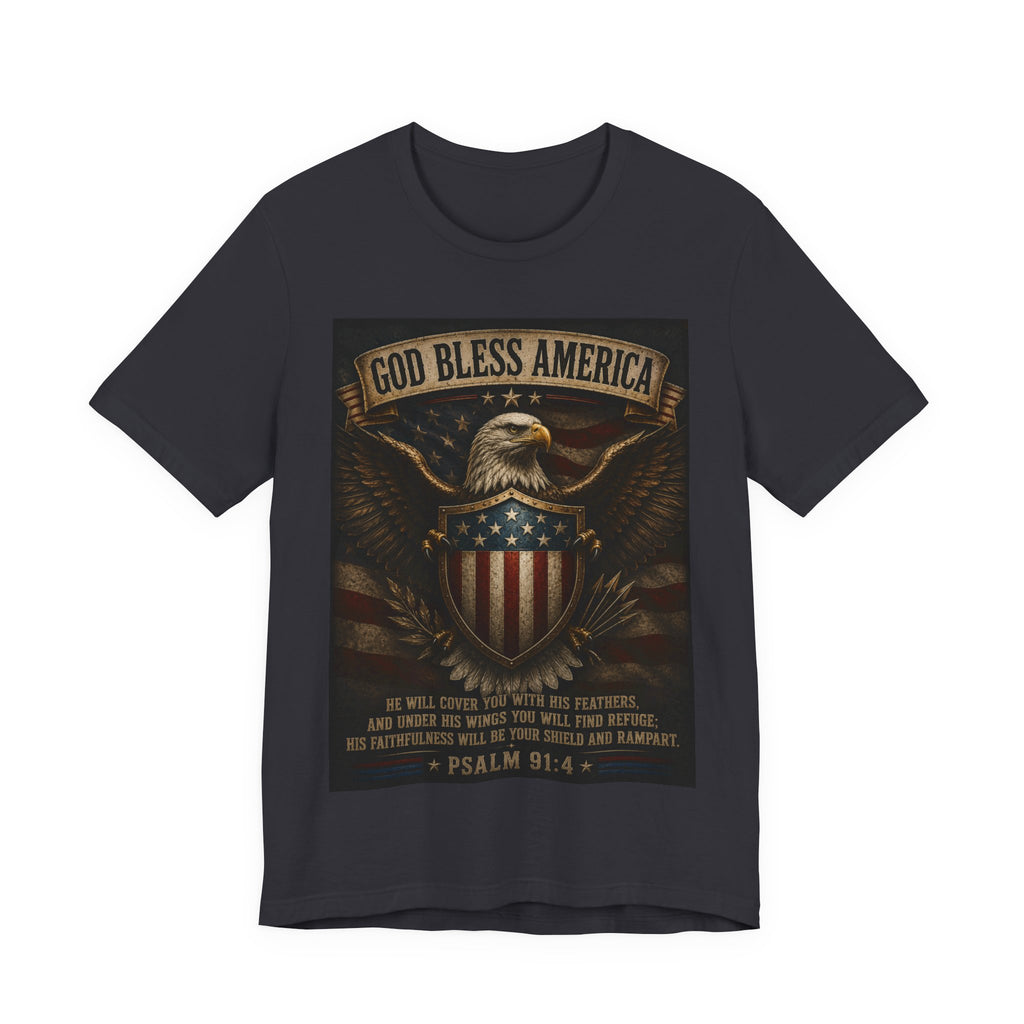 God Bless America Eagle T-Shirt – Patriotic Psalm 91:4 Graphic Tee