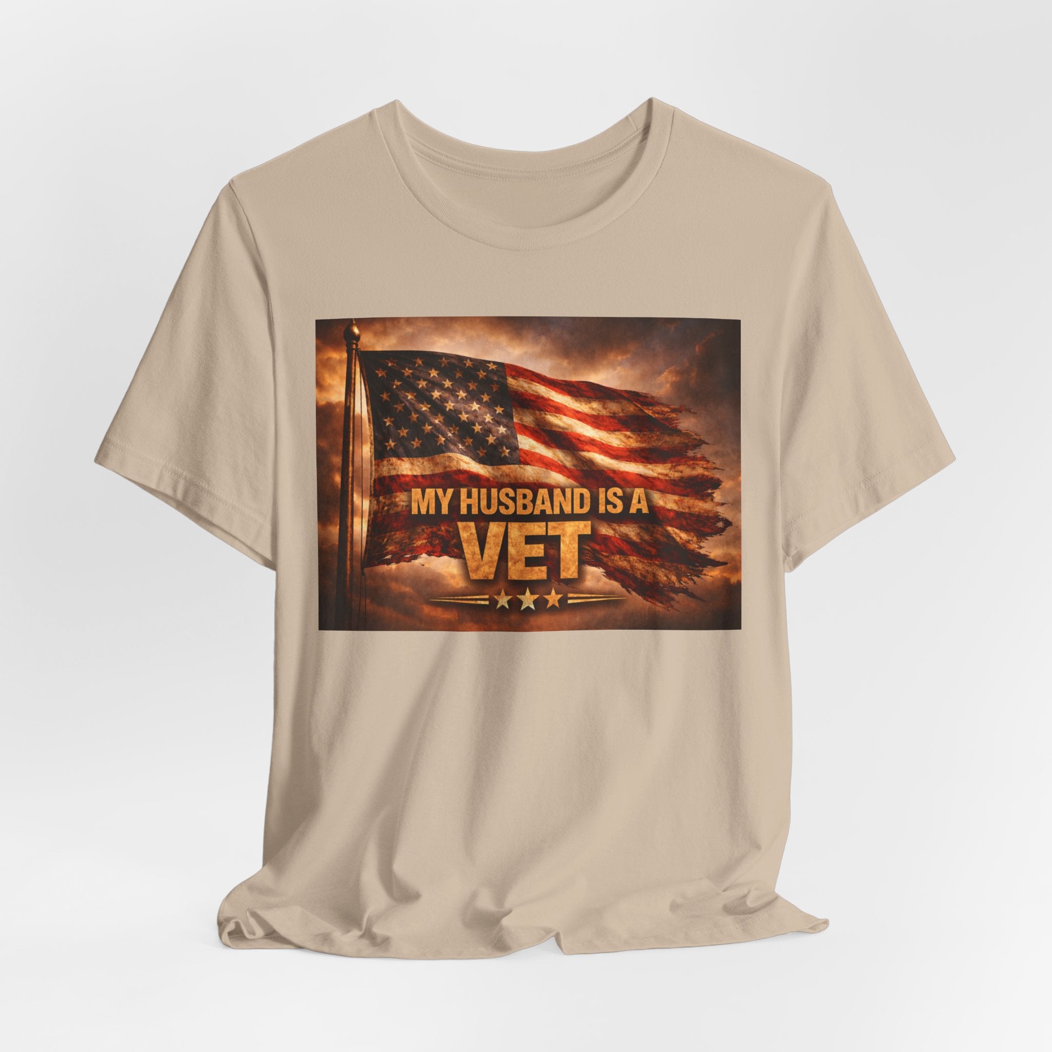 My Husband Is A Vet T-Shirt — Patriotic American Flag Military Tee for Military Wives