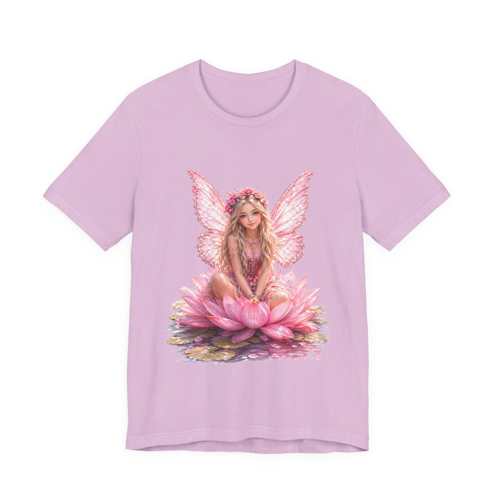 Pink Lotus Fairy T-Shirt — Floral Fairy Sitting on Lotus Graphic Tee