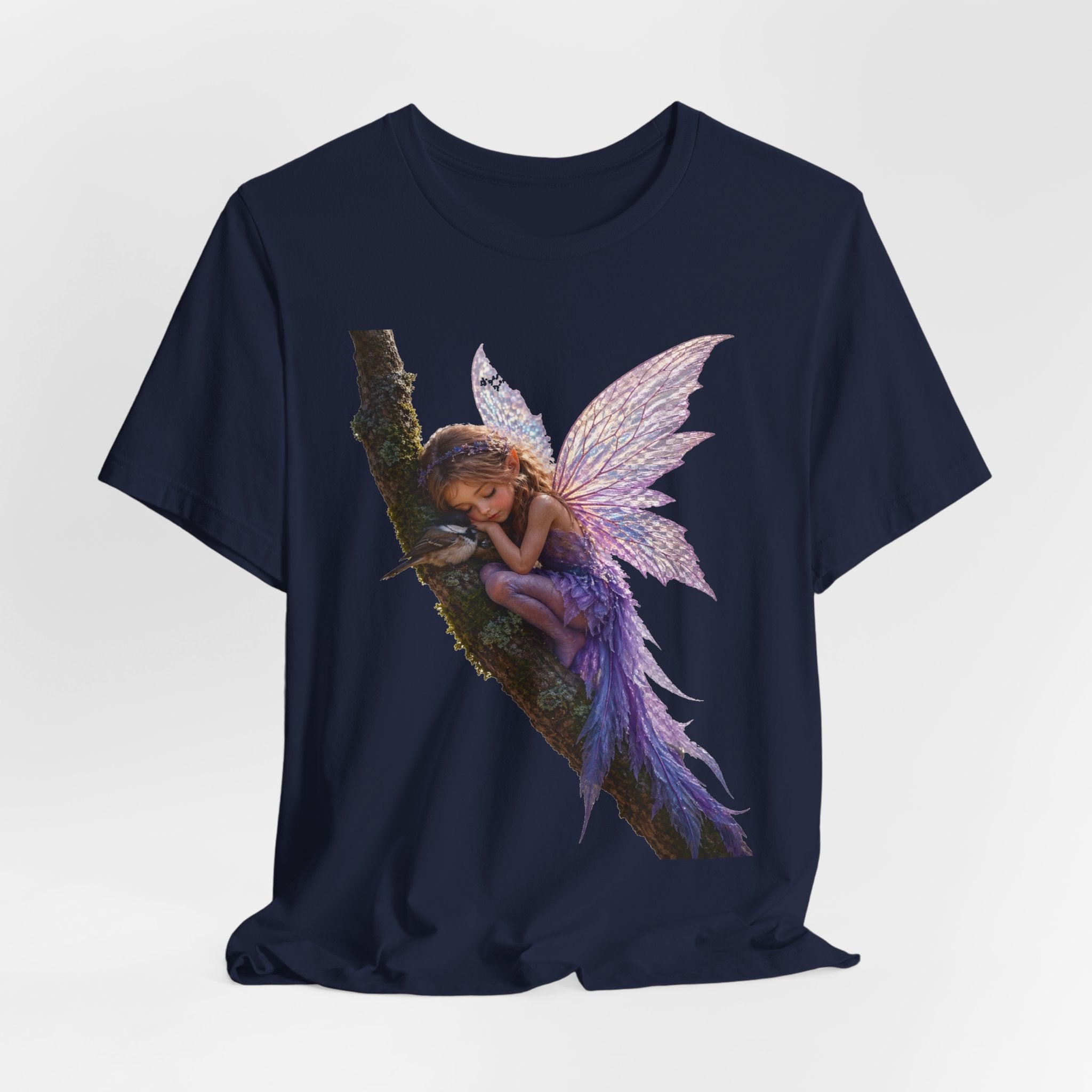 Fairy Sleeping on Branch T-Shirt — Magical Purple Fairy Tee for Women & Girls