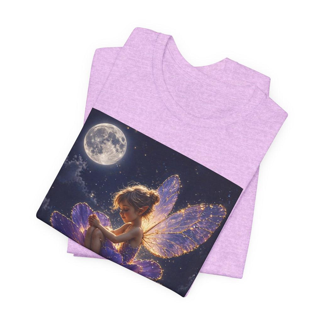 Fairy Night T-Shirt — Moonlit Fairy on Purple Flower
