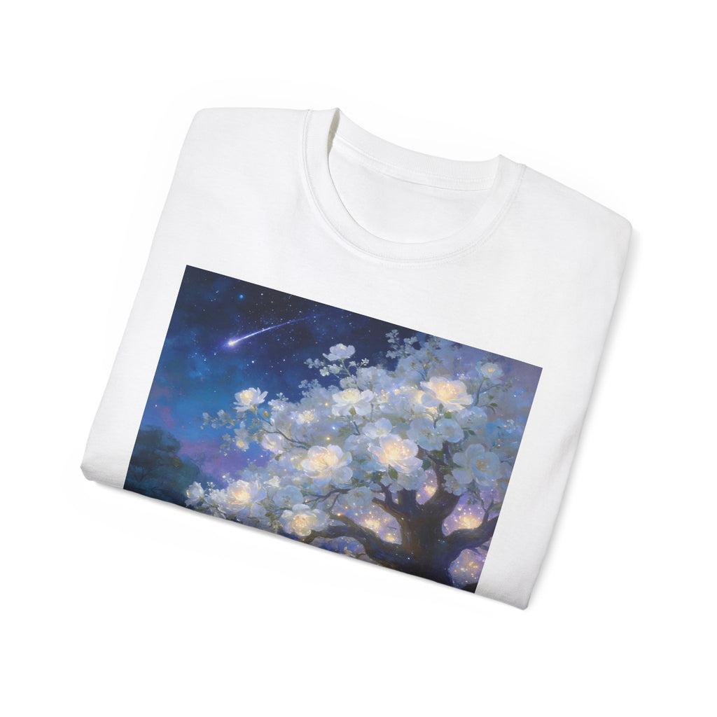 Unicorn Mystic Night Sheep Cotton Tee — Dreamy Moonlit Tree Art T-Shirt