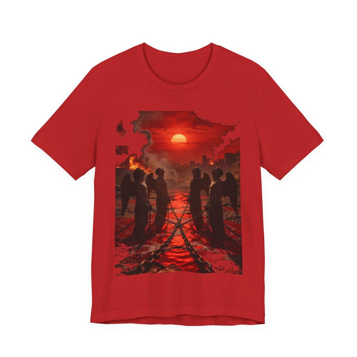 Revelation 9 reveals four fallen angels bound in the Euphrates River, awaiting God’s appointed time to bring judgment.T-Shirt —