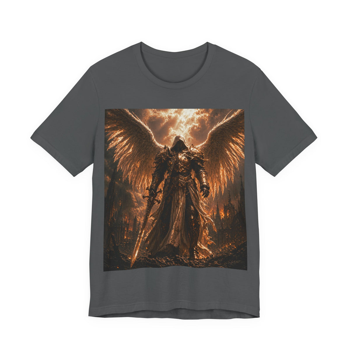 Angel of Fury Graphic Tee — Dark Fantasy Winged Warrior T‑Shirt