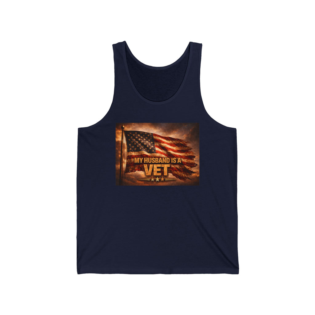 My Husband Is a Vet American Flag Tank Top – Patriotic Military Support Shirt