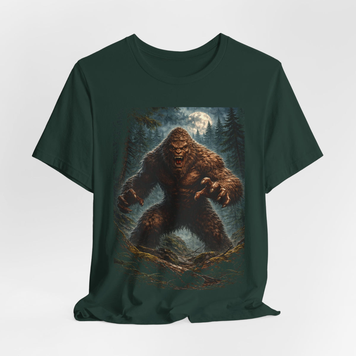 Bigfoot Monster Graphic T-Shirt — Sasquatch Forest Night Tee