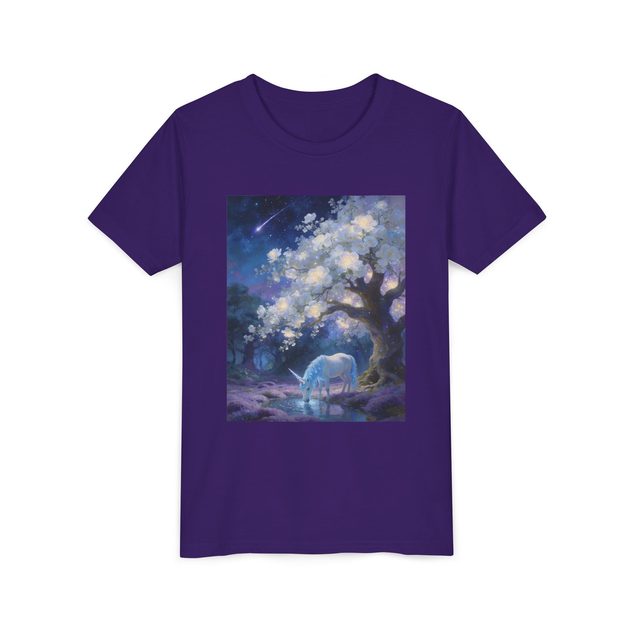 Youth Tee — Magical Night Unicorn Under Starry Tree