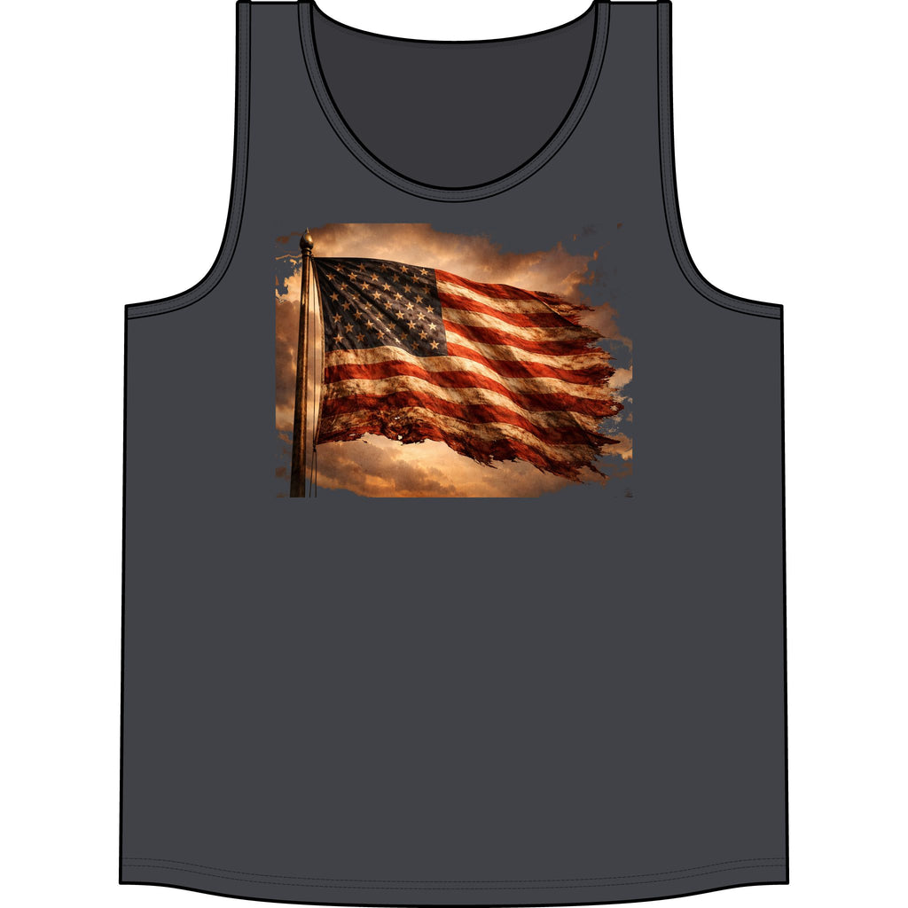 Patriotic American Flag Tank Top — Vintage Distressed Stars & Stripes