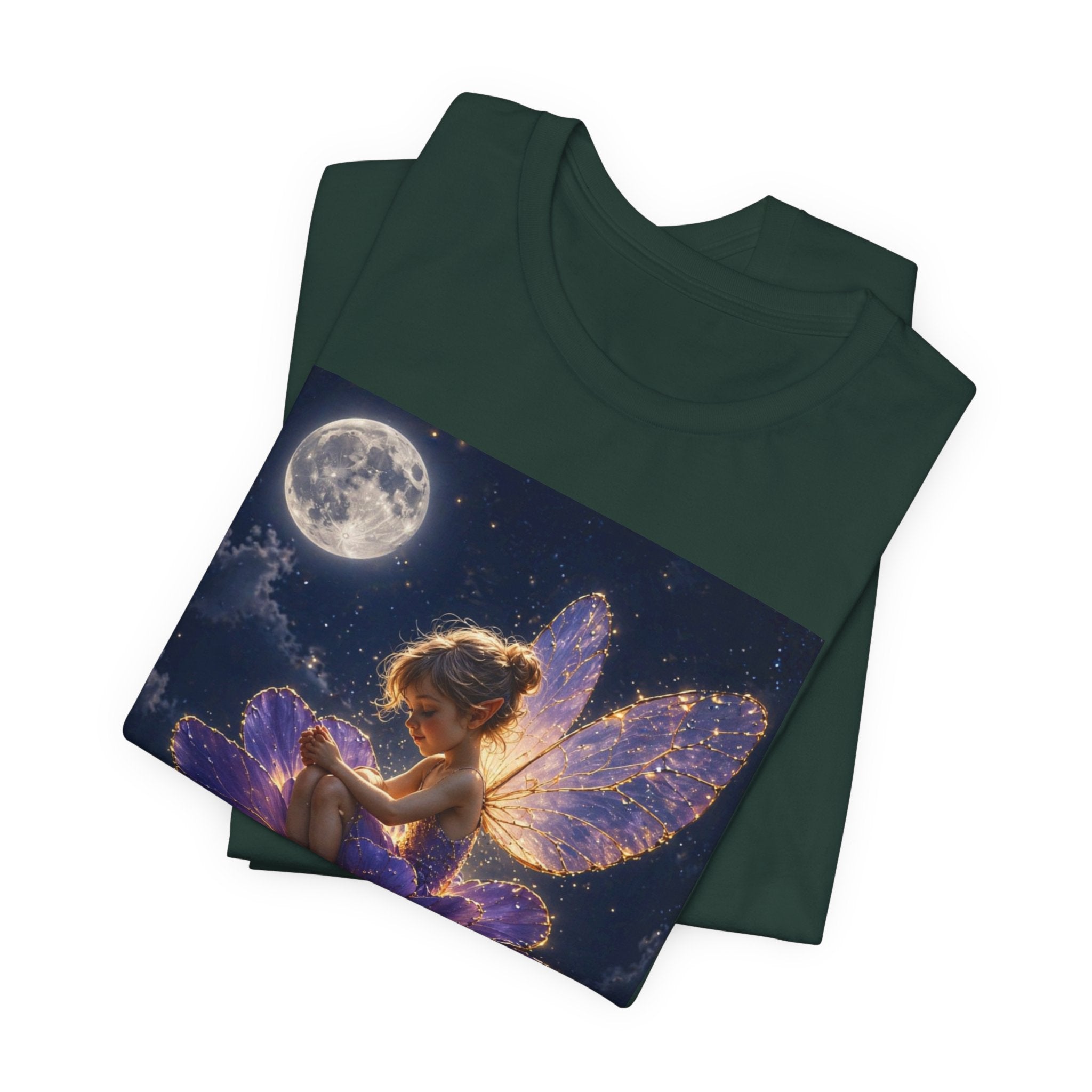 Fairy Night T-Shirt — Moonlit Fairy on Purple Flower