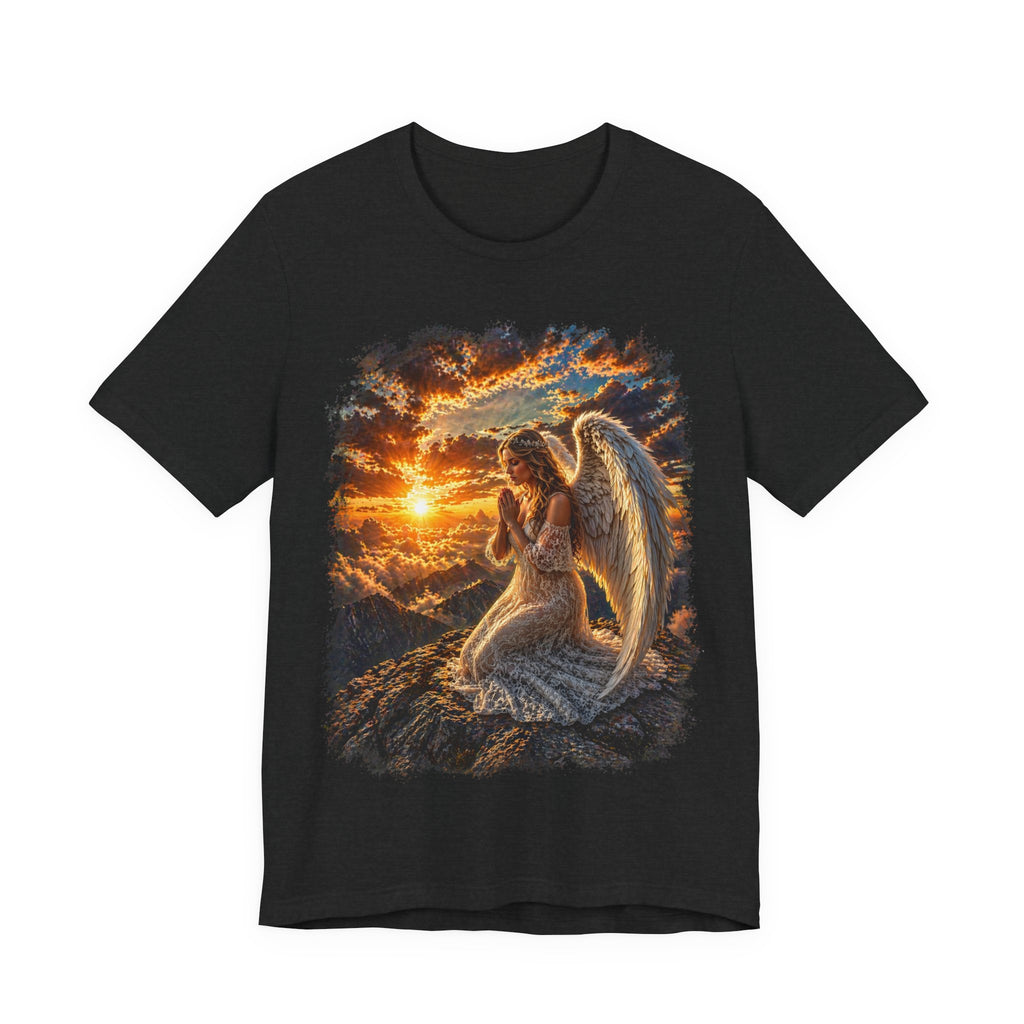 Angel at Sunset Graphic Tee — Prayerful Guardian Winged Angel T-Shirt