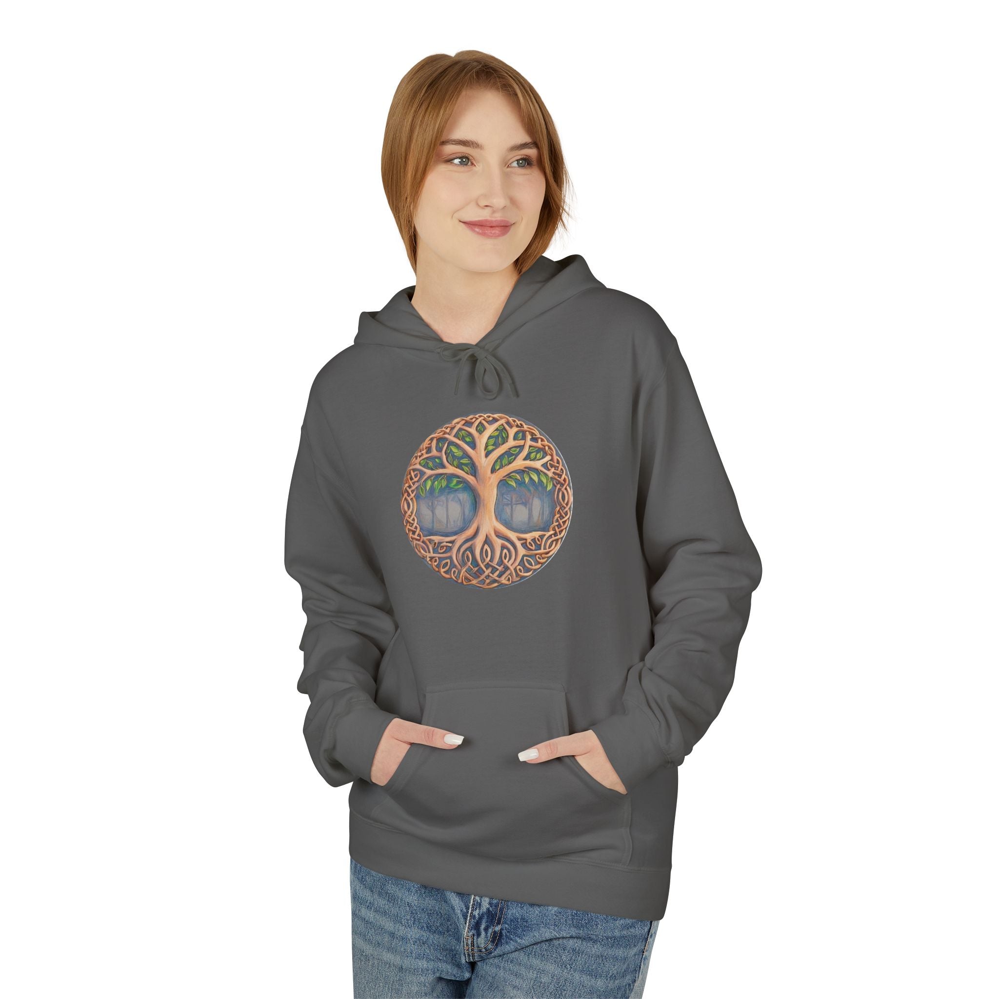 Yggdrasil Tree of Life Cotton Hoodie — Botanical Circle Art Sweatshirt