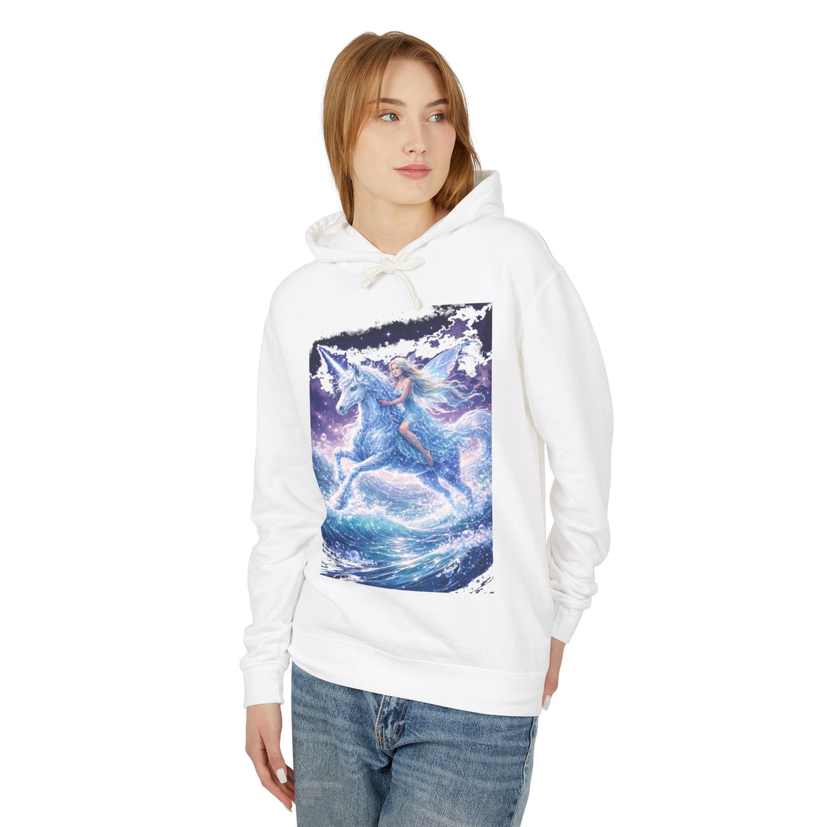Pegasus Ride Hoodie — Mystical Blue Unicorn Horse Graphic Sweatshirt