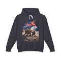 Patriotic Moon Landing Hoodie — Astronauts Raising American Flag Graphic