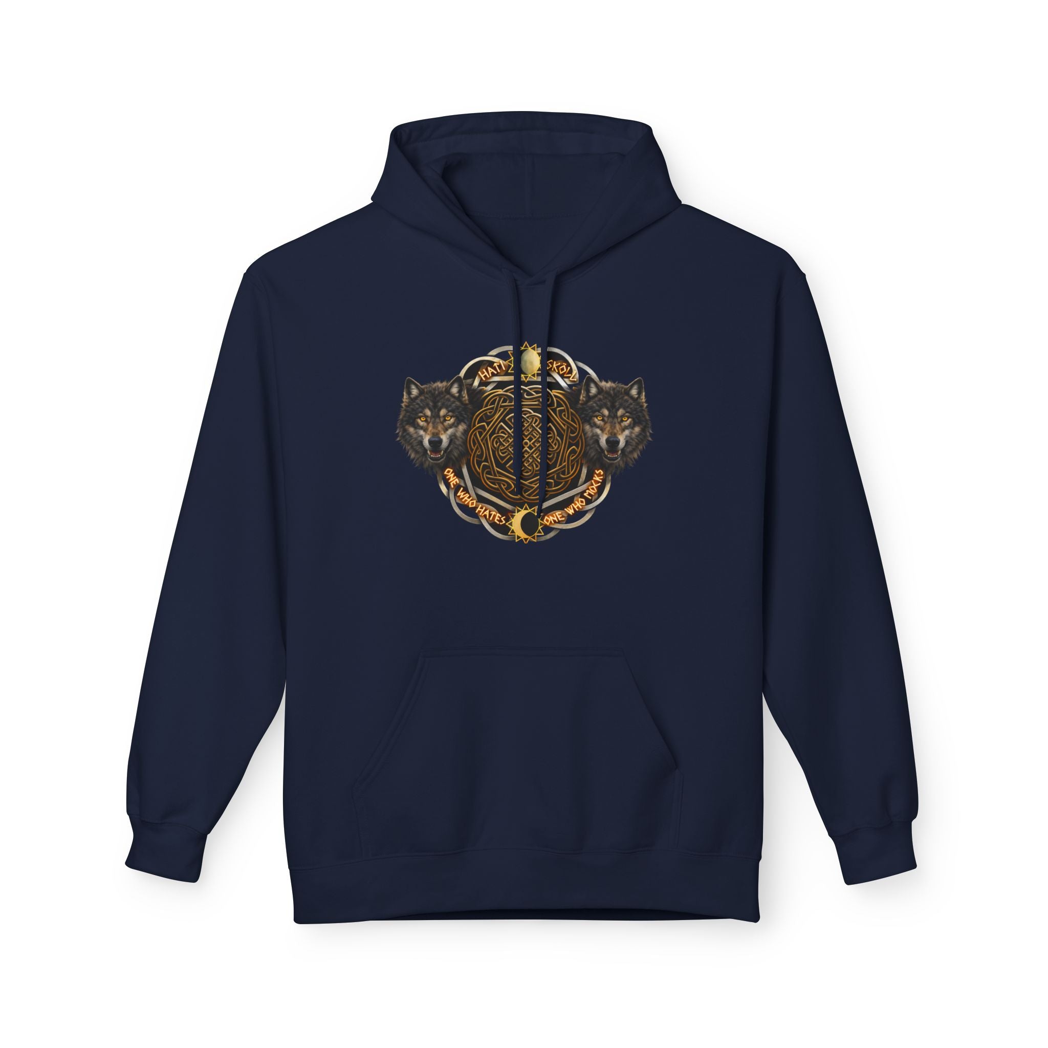 Skoll and Hati – The Wolves of the Sun and Moon-Hoodie — Rustic Wildlife Graphic Hooded Sweatshirt