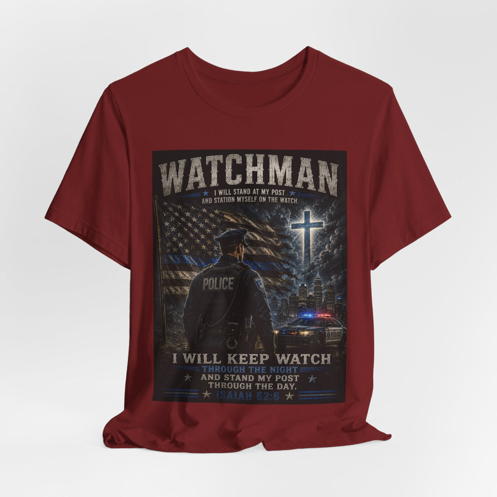 Watchman Police Tribute T‑Shirt – "I Will Keep Watch" Patriotic Law Enforcement Tee