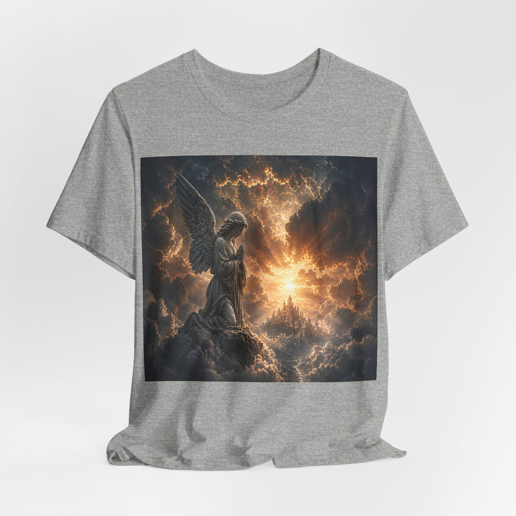 Angel in Storm Graphic Tee — Dramatic Celestial Art T-Shirt