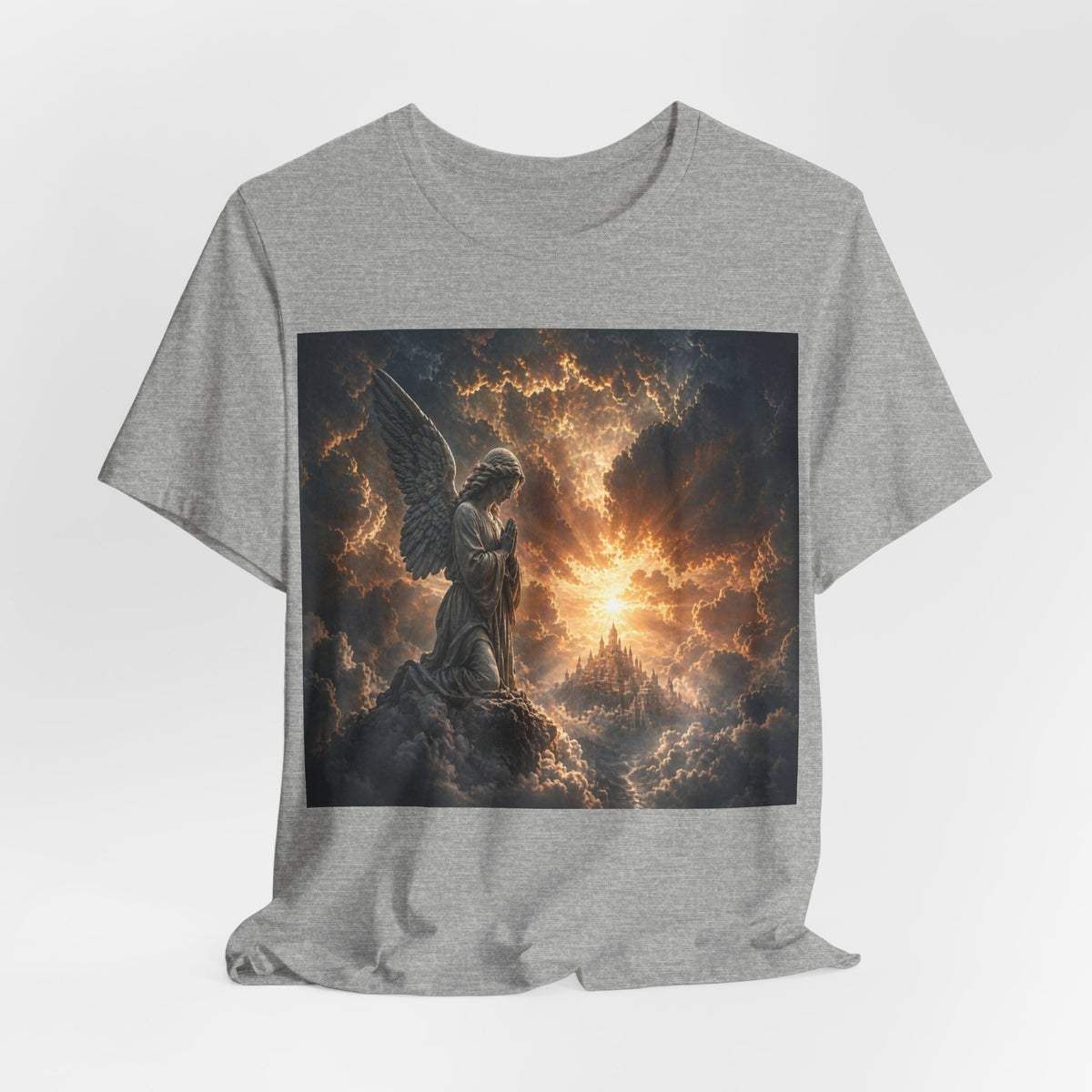 Angel in Storm Graphic Tee — Dramatic Celestial Art T-Shirt