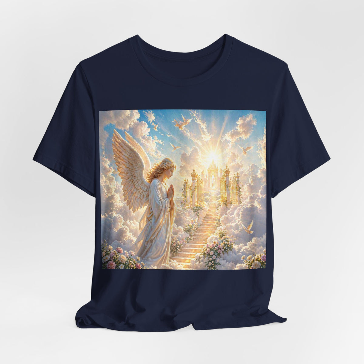Heavenly Angel Stairway T-Shirt — Serene Christian Faith Tee